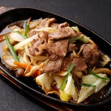 Mongolian mutton barbecue ("Jingisukan"), teppanyaki-style