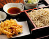 Buckwheat noodles served on a bamboo strainer with mixed tempura