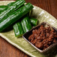 Cucumbers with miso flavored ground meat