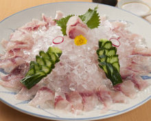 Slices of carp sashimi rinsed in cold water