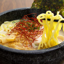 Chinese noodles in cloudy white bone broth