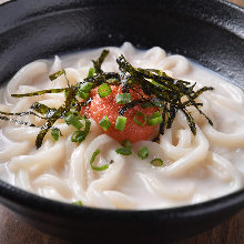 Udon with creamy broth and spicy cod roe