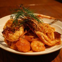 Tomato cream sauce pasta with shrimp