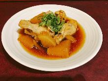 Simmered chicken wings and daikon radish