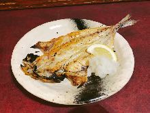 Horse mackerel cut open and dried