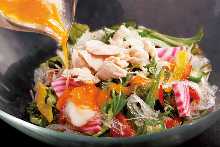 Seasonal vegetables and Jidori chicken salad