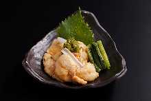 Slightly boiled chicken tenderloin with wasabi