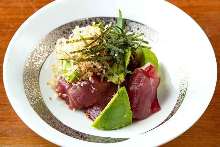 Tuna and avocado with wasabi soy sauce