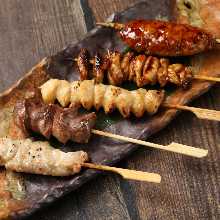 Grilled chicken thigh skewer