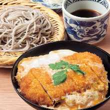 Pork cutlet rice bowl and buckwheat noodles meal