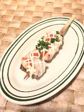 Chicken tenderloin skewer with mentaiko