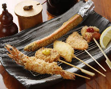 Assorted fried skewers