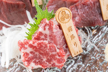 Marbled horse meat sashimi
