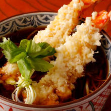 Shrimp tempura on buckwheat noodles