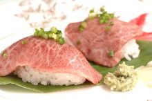 Wagyu beef nigiri sushi