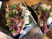 Seared horse meat nigiri sushi