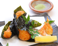 Fried Japanese yam wrapped in seaweed