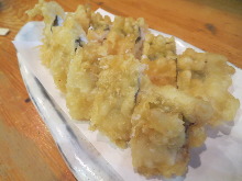 Perilla-wrapped sardine tempura