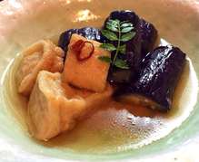 Chilled fried eggplant in broth