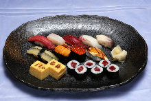 Assorted nigiri sushi with miso soup