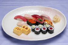 Assorted premium nigiri sushi with miso soup