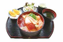 Seafood rice bowl meal