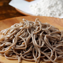 Buckwheat noodles served on a bamboo strainer