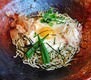 Buckwheat noodles with a raw egg and grated yam