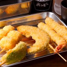 Assorted fried skewers