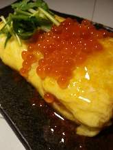 Japanese-style rolled omelet with dried mullet roe and salmon roe