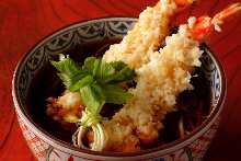 Shrimp tempura on buckwheat noodles