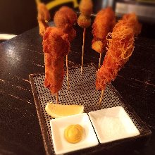 Assorted fried skewers