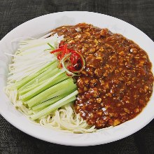 Chinese noodles topped with ground pork