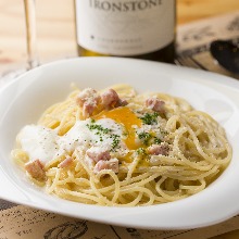 Carbonara with soft boiled egg