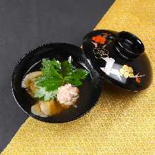 Chicken Meatball Soup with Soy Sauce-based Japanese Dashi Broth