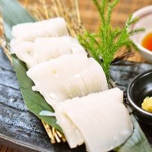 Squid sashimi cut into fine strips