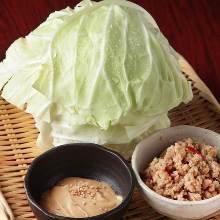 Cabbage with miso and ground chicken dip