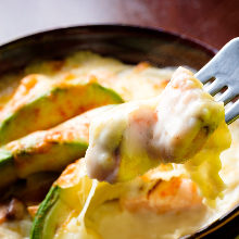 Salmon and avocado gratin