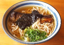 Buckwheat noodles with cooked herring