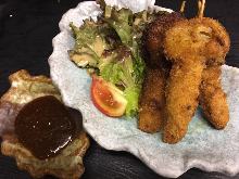 Assorted fried cutlet skewers