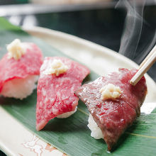 Seared Wagyu beef nigiri sushi