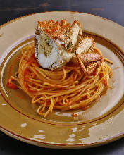 Tomato cream sauce pasta with Japanese blue crab