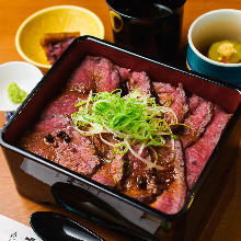 Wagyu beef steak in a lacquered box