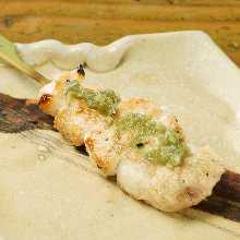 Chicken tenderloin skewer with wasabi