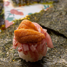 Sea urchin and Wagyu beef sushi roll