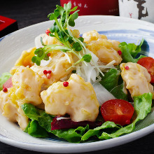 Fried shrimp dressed with mayonnaise