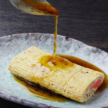 Japanese-style rolled omelet with marinated cod roe