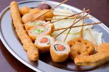 Assorted fried skewers