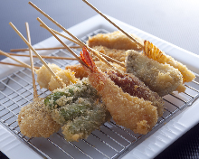 Assorted fried skewers