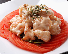 Fried shrimp dressed with mayonnaise Fried shrimp dressed with mayonnaise